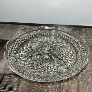 Vintage Crystal Diamond Pattern Scalloped Edge 3 Space Divided DIsh